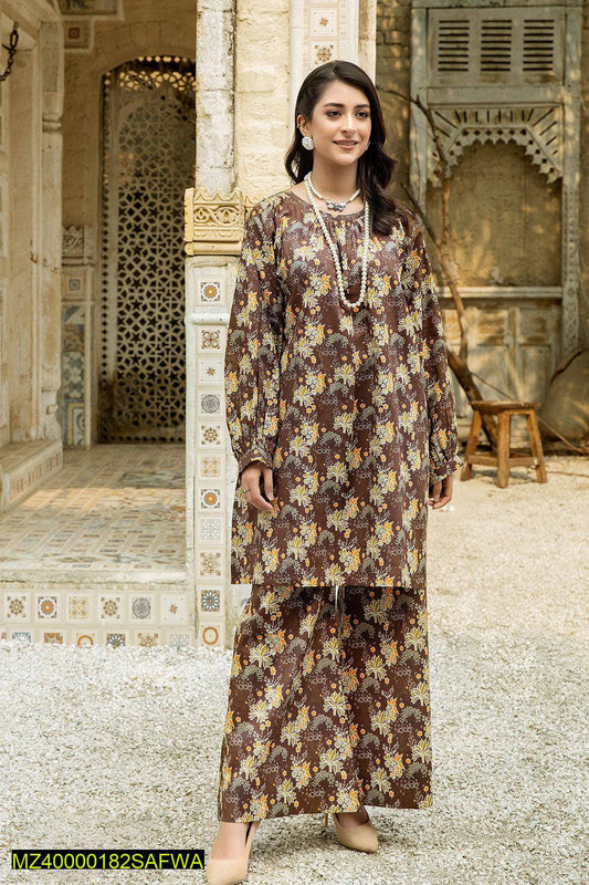 2 Pcs Safwa Women's Unstitched Cambric Printed Suit OR-45